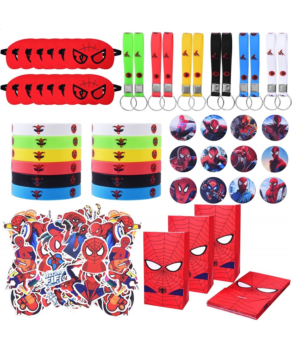 116 Spiderman Party Gifts Spiderman Birthday Party Gift Set Set Includes 12 Bracelets 12 Key chains 12 Brooches and 56 Sticke...