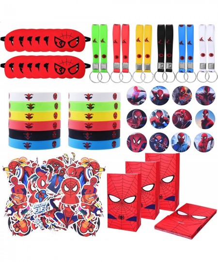 116 Spiderman Party Gifts Spiderman Birthday Party Gift Set Set Includes 12 Bracelets 12 Key chains 12 Brooches and 56 Sticke...