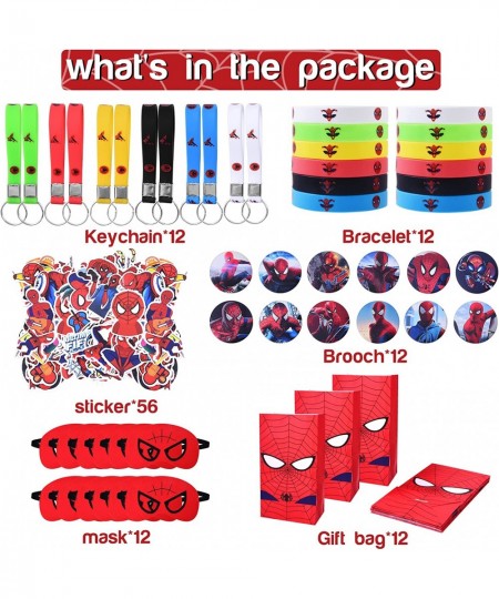 116 Spiderman Party Gifts Spiderman Birthday Party Gift Set Set Includes 12 Bracelets 12 Key chains 12 Brooches and 56 Sticke...