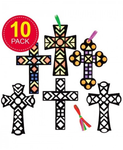 AT621 Velvet and Card Cross Color in Ornaments - Pack of 10 Color in Christian Crafts for Kids Arts and Crafts for Easter and...