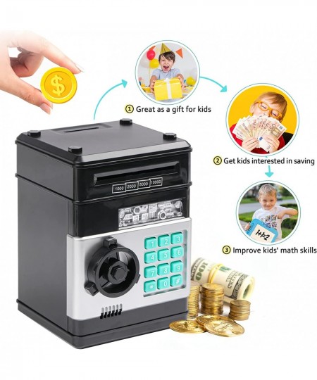 ATM Piggy Bank for Boys Girls Mini ATM Coin Bank Money Saving Box with Password Kids Safe Money Jar for Adults with Auto Grab...