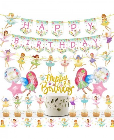 Fairy Birthday Party Decoration Fairy Party Favors Happy Birthday Banner Fairy Cake Topper Foil Balloons Tablecloth for Fairy...