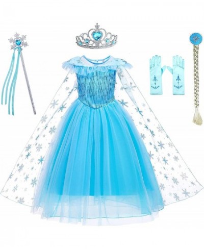 Girls Dress Princess Costume for Elsa Blue with Cape Wand Wig Crown Gloves $47.72 - Kids' Costumes