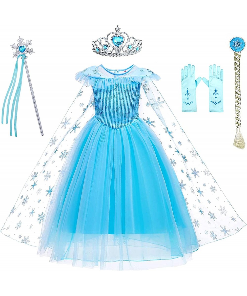 Girls Dress Princess Costume for Elsa Blue with Cape Wand Wig Crown Gloves $47.72 - Kids' Costumes