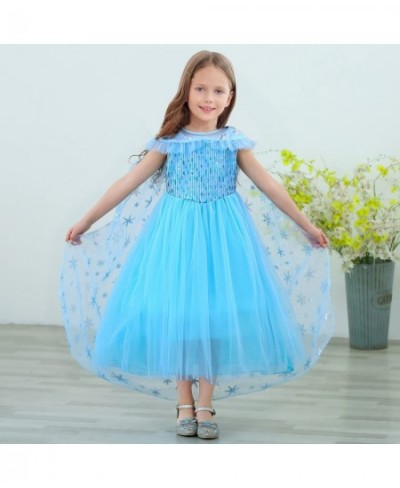 Girls Dress Princess Costume for Elsa Blue with Cape Wand Wig Crown Gloves $47.72 - Kids' Costumes