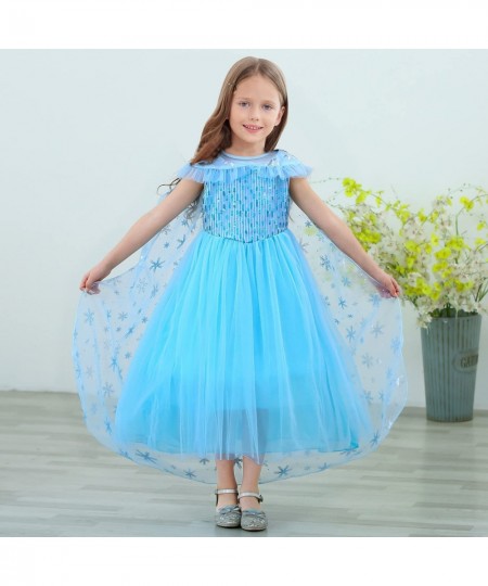 Girls Dress Princess Costume for Elsa Blue with Cape Wand Wig Crown Gloves $47.72 - Kids' Costumes