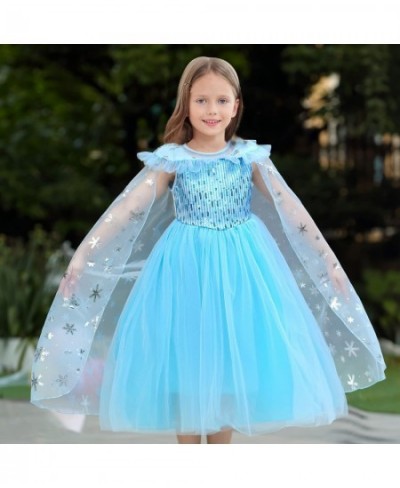 Girls Dress Princess Costume for Elsa Blue with Cape Wand Wig Crown Gloves $47.72 - Kids' Costumes