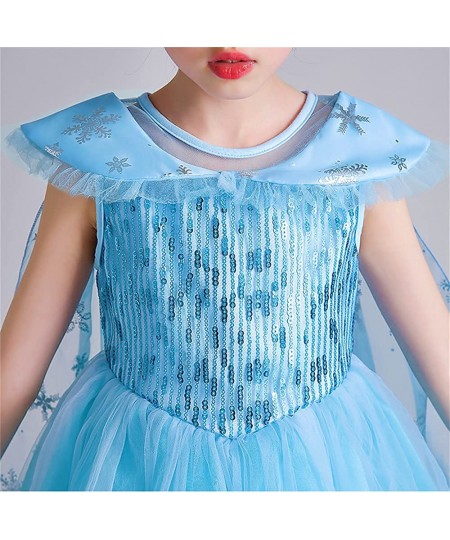 Girls Dress Princess Costume for Elsa Blue with Cape Wand Wig Crown Gloves $47.72 - Kids' Costumes