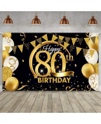 Birthday Party Decoration Extra Large Fabric Black Gold Sign Poster for Anniversary Photo Booth Backdrop Background Banner Bi...