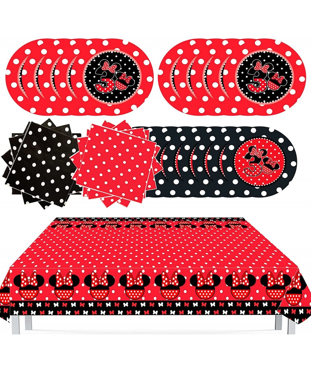 Red Min Mouse 3rd Birthday Decorations Mini Mouse Birthday Party Supplies Includes 20 Paper Plates 10 Napkins 1 Tablecloth Gi...