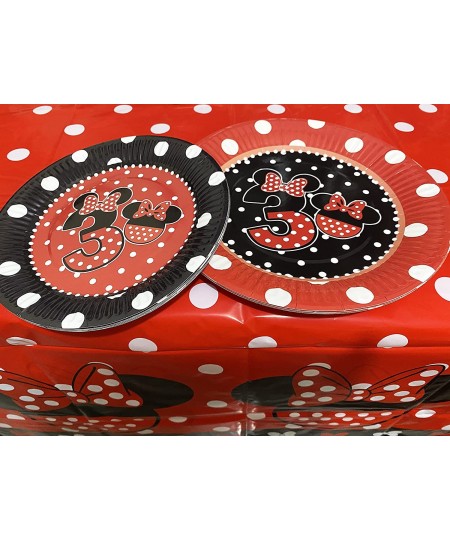 Red Min Mouse 3rd Birthday Decorations Mini Mouse Birthday Party Supplies Includes 20 Paper Plates 10 Napkins 1 Tablecloth Gi...