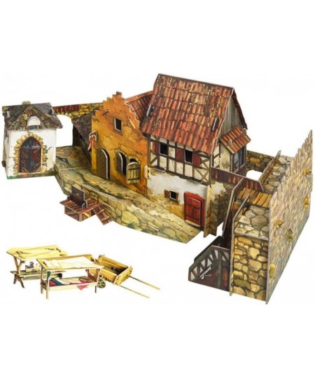 3D Puzzle - Town Square. Market - Medieval Town - 8" x 11¾" x 8" 56 pcs - Clever Paper (375) $54.77 - 3-D Puzzles