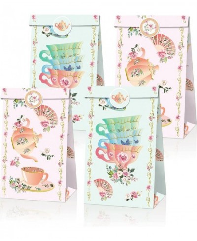 NA 12 Pack Tea Party Favor Bags Decoration Tea Party Favor Gift Bags Candy Goodie Treat Paper Bags with Stickers Tea Themed B...