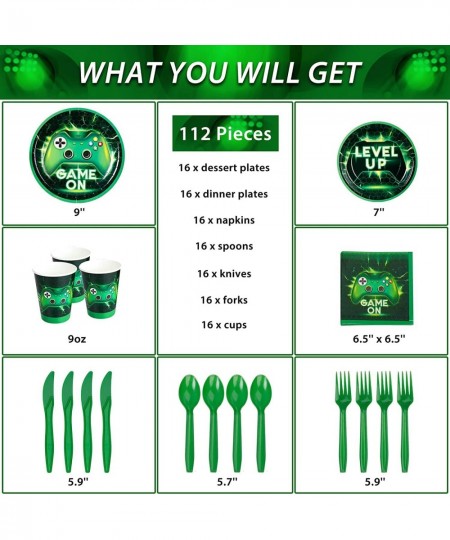 Gaming Birthday Party Supplies for Boys Serves 16 Video Game Party Plates Napkins Cups Included for Green Gamer Party Total 1...