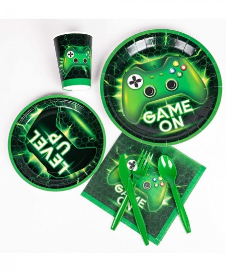 Gaming Birthday Party Supplies for Boys Serves 16 Video Game Party Plates Napkins Cups Included for Green Gamer Party Total 1...