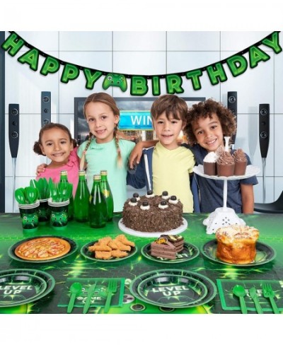 Gaming Birthday Party Supplies for Boys Serves 16 Video Game Party Plates Napkins Cups Included for Green Gamer Party Total 1...