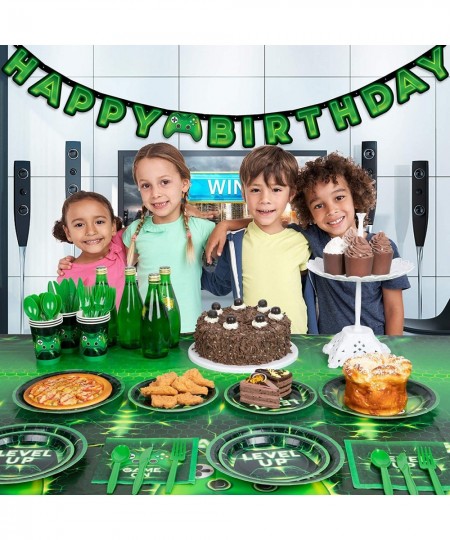 Gaming Birthday Party Supplies for Boys Serves 16 Video Game Party Plates Napkins Cups Included for Green Gamer Party Total 1...