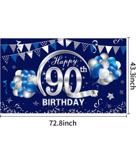 Blue Silver 90th Birthday Banner Decorations for Men - Happy 90 Birthday Backdrop Party Supplies Décor - Ninety Birthday Post...