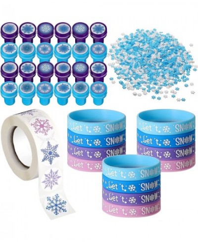 Snowflake Winter Frozen Party Favors Winter Themed Party supplie Includes snowflake Silicone Bracelets Stampers Stickers Soft...