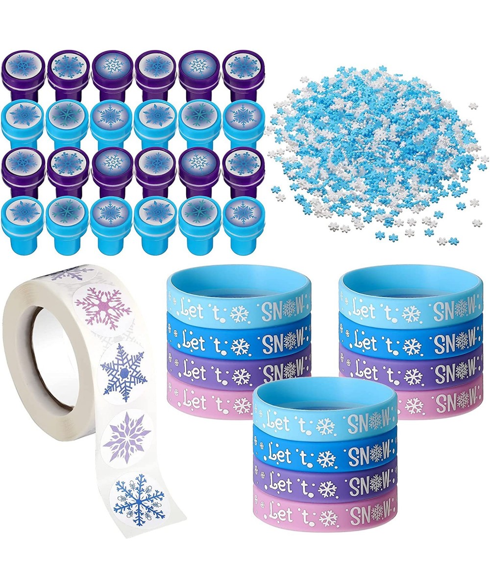 Snowflake Winter Frozen Party Favors Winter Themed Party supplie Includes snowflake Silicone Bracelets Stampers Stickers Soft...