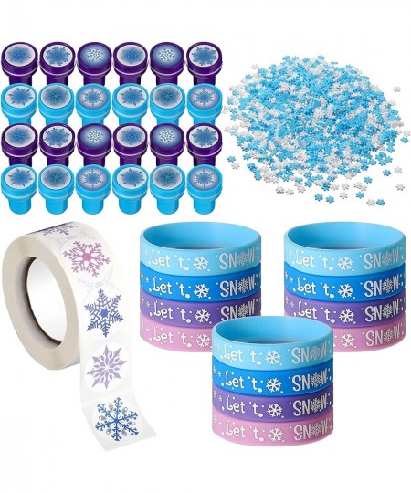 Snowflake Winter Frozen Party Favors Winter Themed Party supplie Includes snowflake Silicone Bracelets Stampers Stickers Soft...