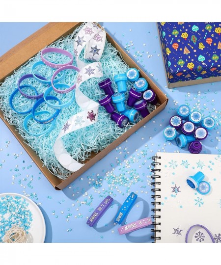 Snowflake Winter Frozen Party Favors Winter Themed Party supplie Includes snowflake Silicone Bracelets Stampers Stickers Soft...