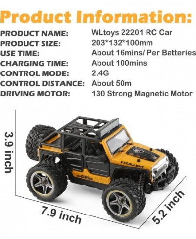 WLtoys 22201 Remote Control Jeep Car 1/22 Scale RC Cars with LED Lights 22km/h 2WD Hobby RC Truck with 2 Batteries 2.4GHz RC ...