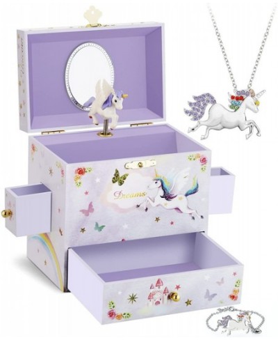 Musical Jewelry Box for Little Girls with 3 Drawers and Jewelry Set with Spinning Unicorn and Rainbow Butterfly Design - Beau...