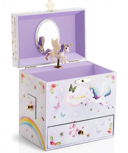 Musical Jewelry Box for Little Girls with 3 Drawers and Jewelry Set with Spinning Unicorn and Rainbow Butterfly Design - Beau...