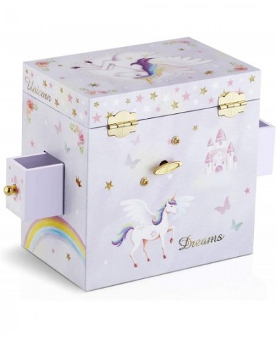 Musical Jewelry Box for Little Girls with 3 Drawers and Jewelry Set with Spinning Unicorn and Rainbow Butterfly Design - Beau...