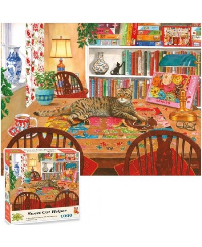 Puzzles for Adults 1000 Pieces Cat Jigsaw Puzzle in a Puzzle and Cute Cozy Donut Bookshelf for Cat Lovers and Puzzle Framing ...