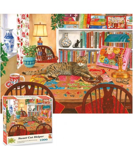 Puzzles for Adults 1000 Pieces Cat Jigsaw Puzzle in a Puzzle and Cute Cozy Donut Bookshelf for Cat Lovers and Puzzle Framing ...