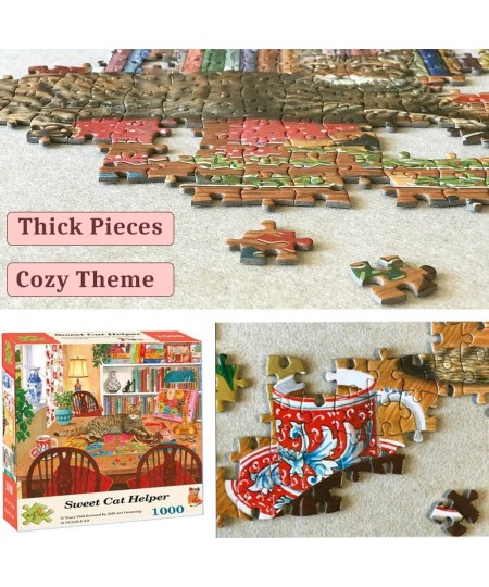 Puzzles for Adults 1000 Pieces Cat Jigsaw Puzzle in a Puzzle and Cute Cozy Donut Bookshelf for Cat Lovers and Puzzle Framing ...