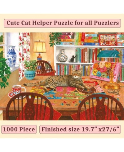 Puzzles for Adults 1000 Pieces Cat Jigsaw Puzzle in a Puzzle and Cute Cozy Donut Bookshelf for Cat Lovers and Puzzle Framing ...