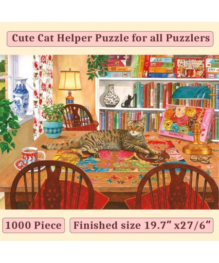 Puzzles for Adults 1000 Pieces Cat Jigsaw Puzzle in a Puzzle and Cute Cozy Donut Bookshelf for Cat Lovers and Puzzle Framing ...