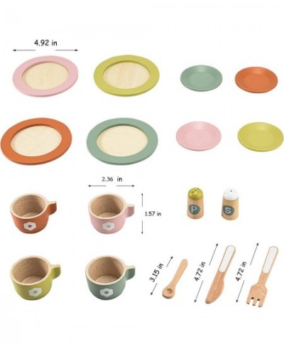 27PCS Wooden Toy Plates and Dishes for Kitchen Set Montessori Kitchen Toys for 3 4 5 Years Old Girls and Boys Wooden Play Kit...