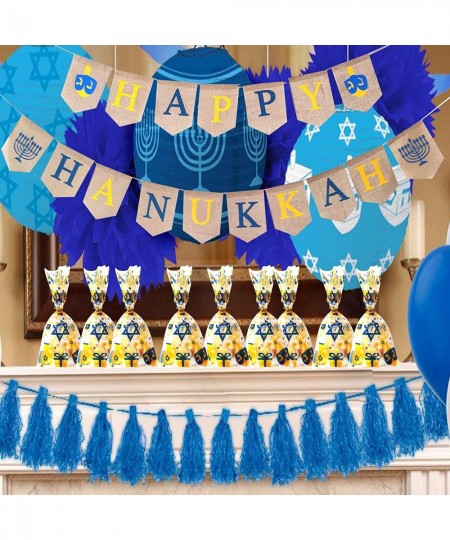 Hanukkah Candy Goodies Bags Chanukah/Hanukkah Party Favor Bags Hanukkah Dreidel Menorah Plastic Cellophane Treat Gift Bags fo...