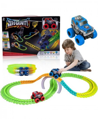 Race Track Toys 168 PCS DIY Race Track Flexible Magic Car Tracks with Rechargeable Off-Road Truck with Lights Race Car Toys f...