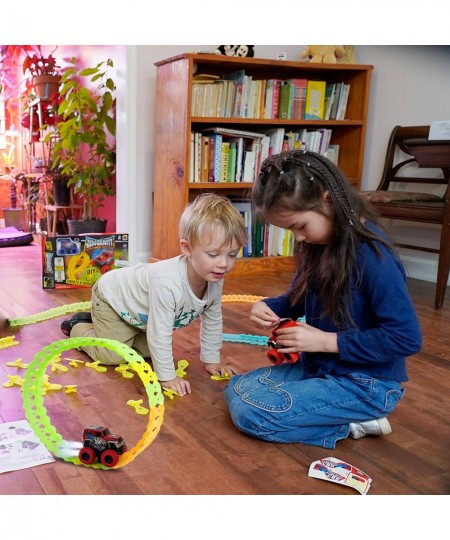 Race Track Toys 168 PCS DIY Race Track Flexible Magic Car Tracks with Rechargeable Off-Road Truck with Lights Race Car Toys f...