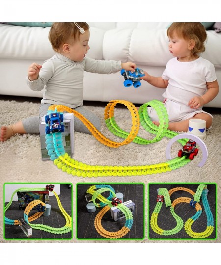 Race Track Toys 168 PCS DIY Race Track Flexible Magic Car Tracks with Rechargeable Off-Road Truck with Lights Race Car Toys f...