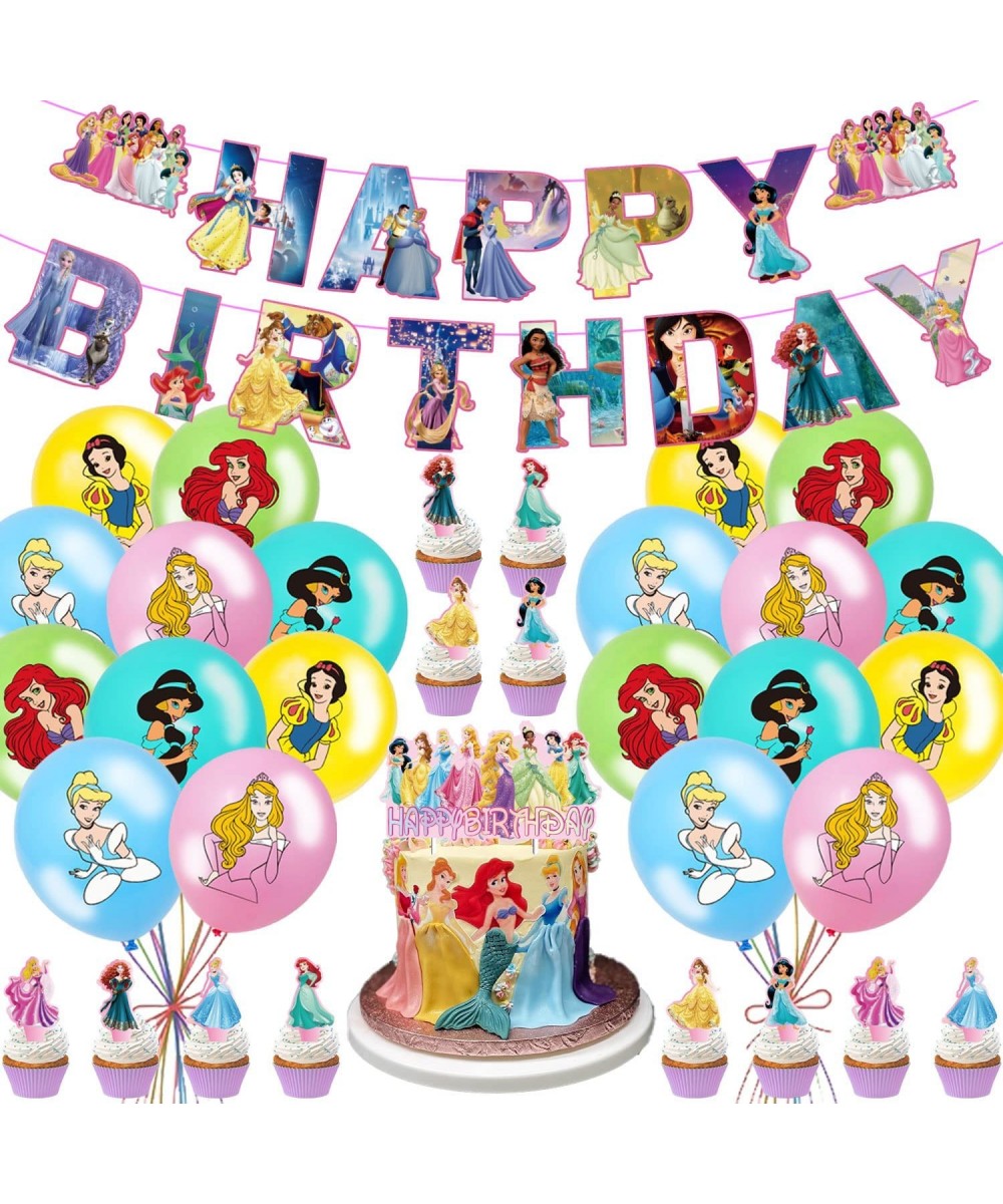 Princess Birthday Party Decoration Include Princess Birthday Banner Cake Topper Latex Balloons for Princess Theme Kids Birthd...