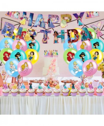 Princess Birthday Party Decoration Include Princess Birthday Banner Cake Topper Latex Balloons for Princess Theme Kids Birthd...