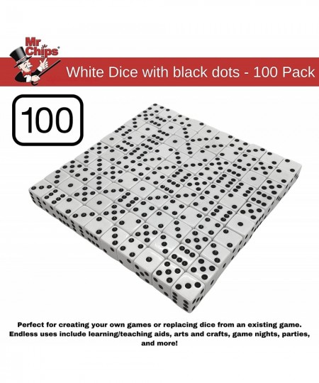 D6 Standard 16 mm Opaque Dice with Pip Dots - 100 Pack - White $31.93 - Dice Games