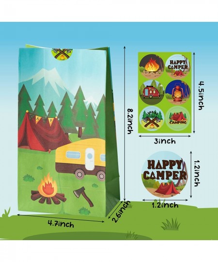 24 PCS Happy Camper Theme Camping Party Paper Gift Bags for Camping Adventure Lovers Party Supplies Birthday Party Decoration...