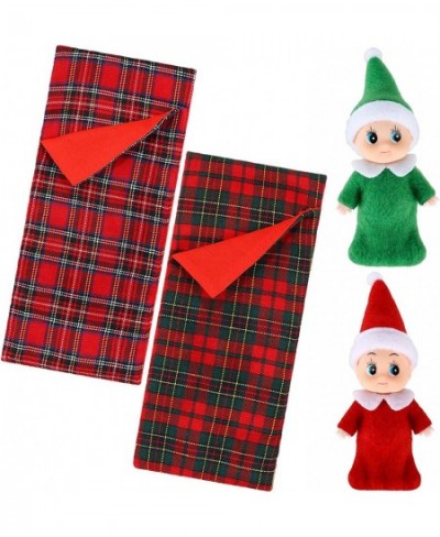 2 Pieces Christmas Elf Dolls Boy and Girl Mini Baby Twins Red Green Elves and 2 Pieces Christmas Elf Doll Sleeping Bags Red P...