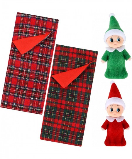 2 Pieces Christmas Elf Dolls Boy and Girl Mini Baby Twins Red Green Elves and 2 Pieces Christmas Elf Doll Sleeping Bags Red P...