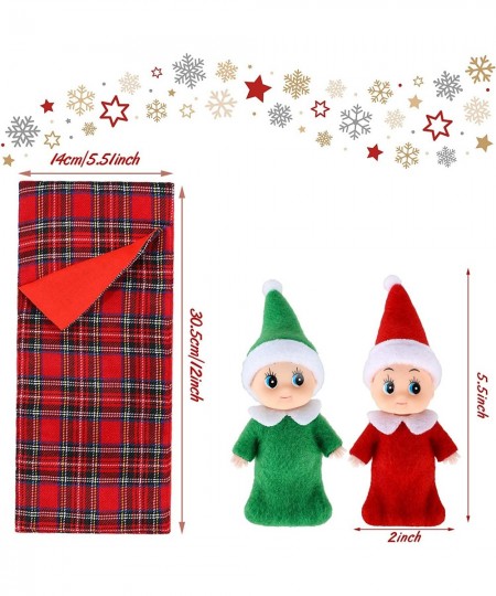 2 Pieces Christmas Elf Dolls Boy and Girl Mini Baby Twins Red Green Elves and 2 Pieces Christmas Elf Doll Sleeping Bags Red P...