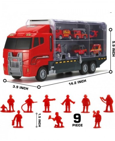 19 Pcs Fire Truck with Firefighter Toy Set Mini Die-cast Fire Engine Car in Carrier Truck Mini Rescue Emergency Double Side T...