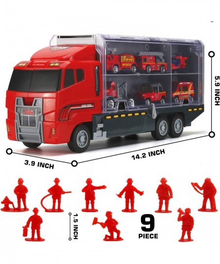 19 Pcs Fire Truck with Firefighter Toy Set Mini Die-cast Fire Engine Car in Carrier Truck Mini Rescue Emergency Double Side T...