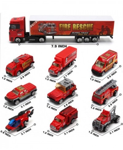 19 Pcs Fire Truck with Firefighter Toy Set Mini Die-cast Fire Engine Car in Carrier Truck Mini Rescue Emergency Double Side T...